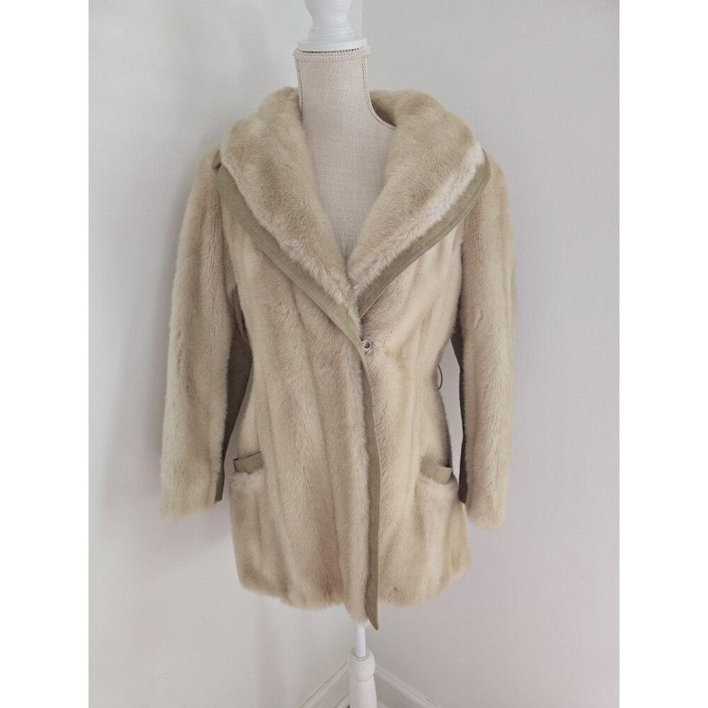 Grandella Sportowne Vintage Beige Faux Fur 50s 60s 70s Winter Coat 12 M Medium